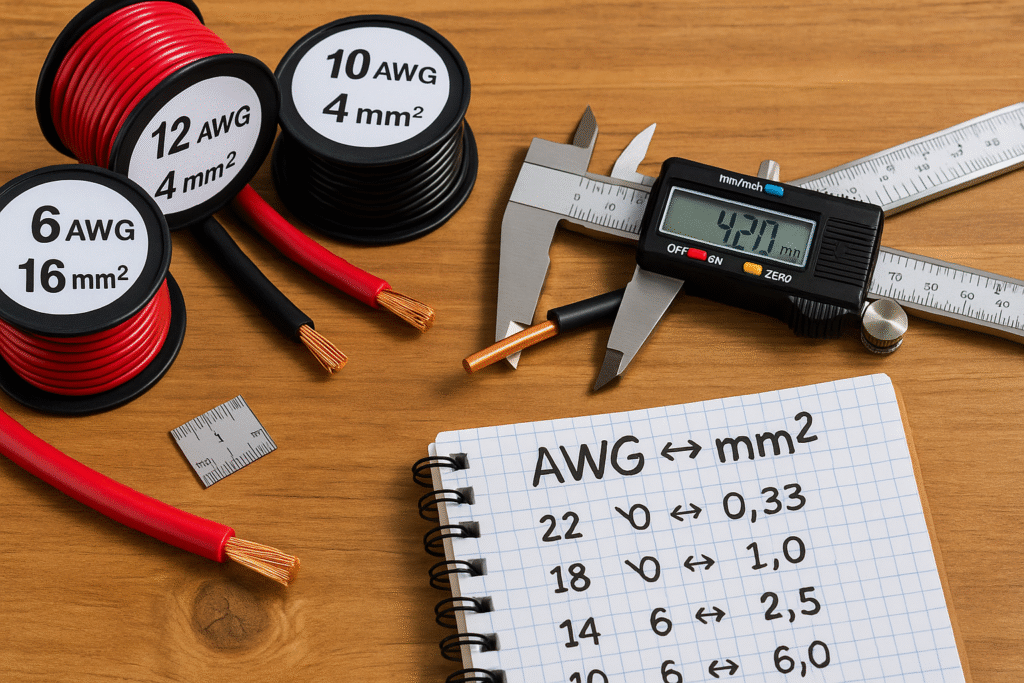 AWG a mm² tabla y conversión rápida para cables
