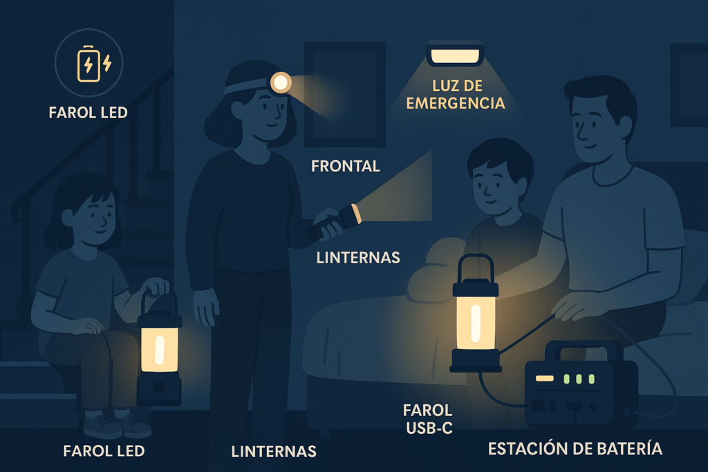 Alumbrado de emergencia y linternas luz donde importa durante el corte