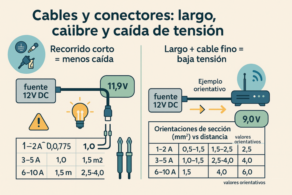 Cables y conectores largo, calibre y caída de tensión (resumen práctico)