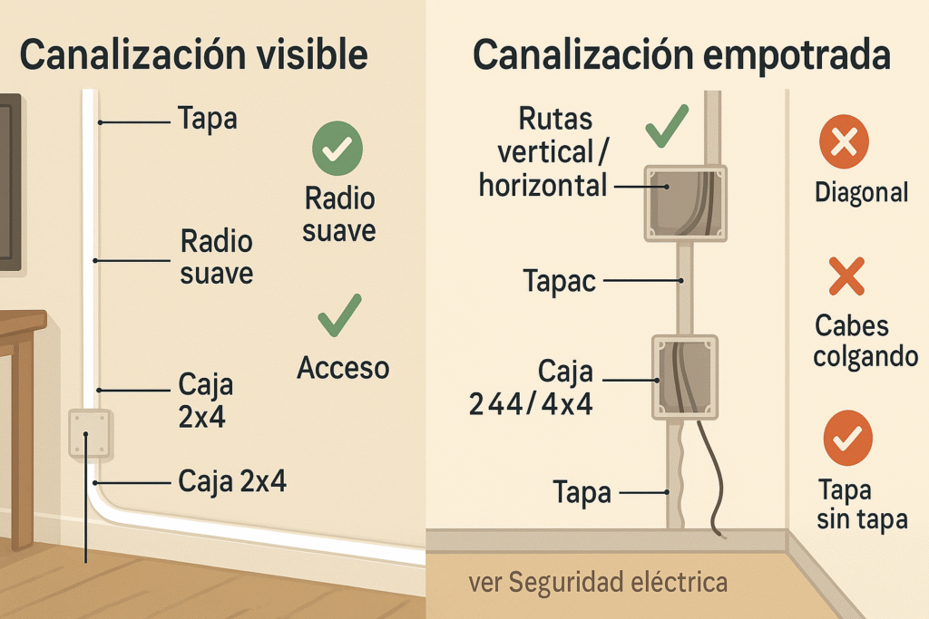 Canalizaciones y cajas: visible o empotrado, decidir por estética, acceso y mantenimiento