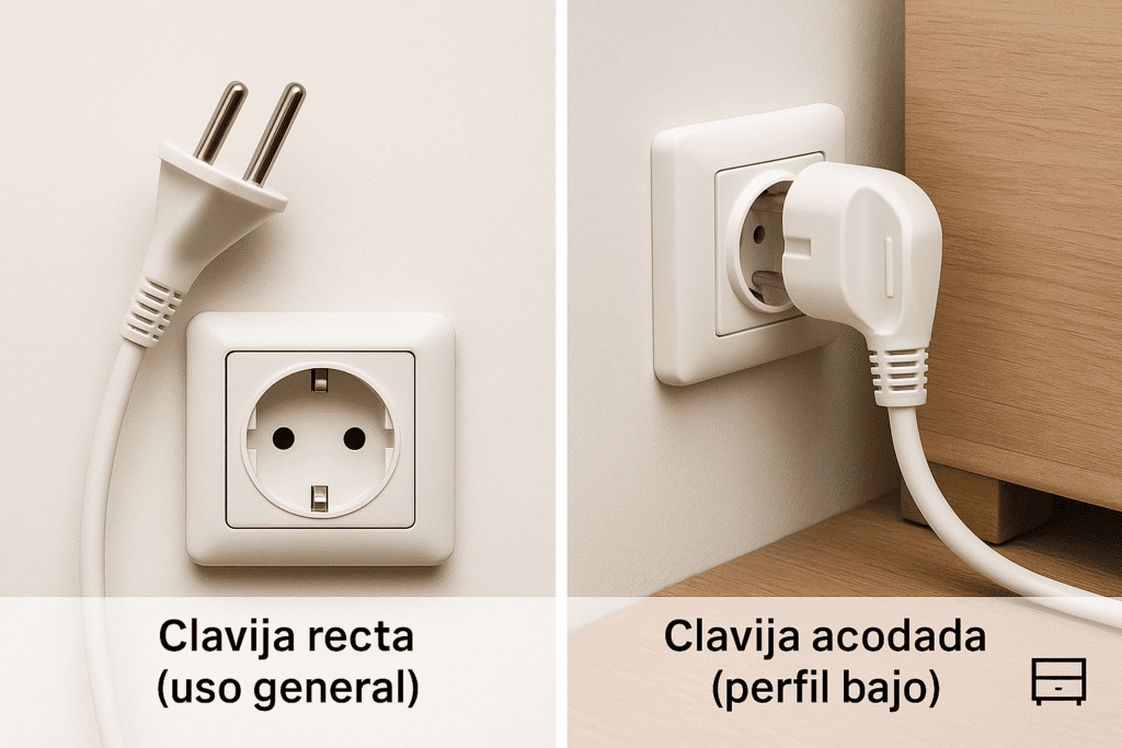 Clavija recta vs acodada cuándo elegir cada una