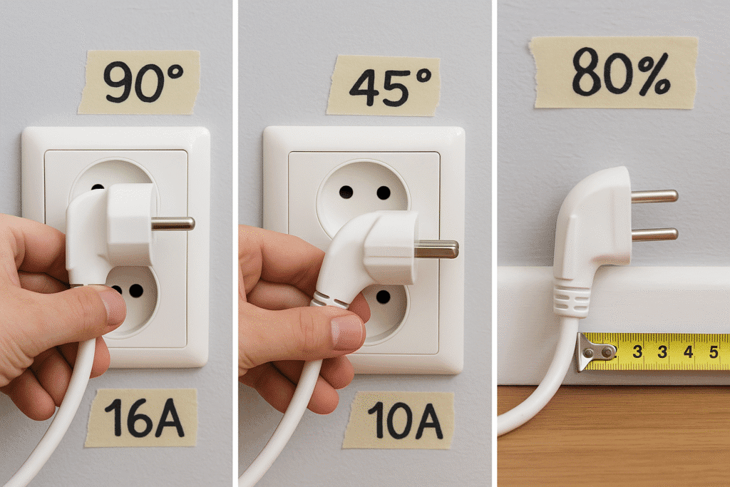 Clavijas acodadas 90°/45°: compatibilidad y límites