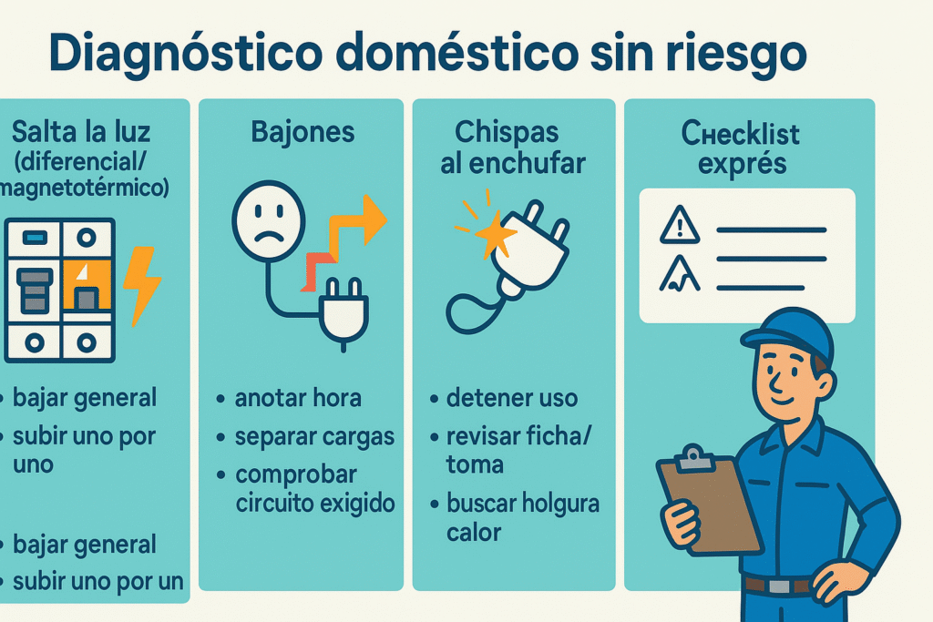 Diagnóstico doméstico sin riesgo “salta la luz”, bajones, chispas y luces que parpadean