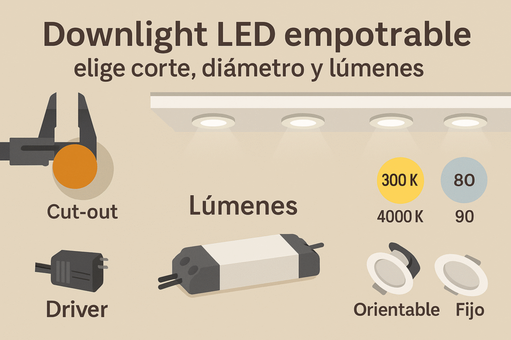Downlight LED empotrable cómo elegir corte, diámetro y lúmenes