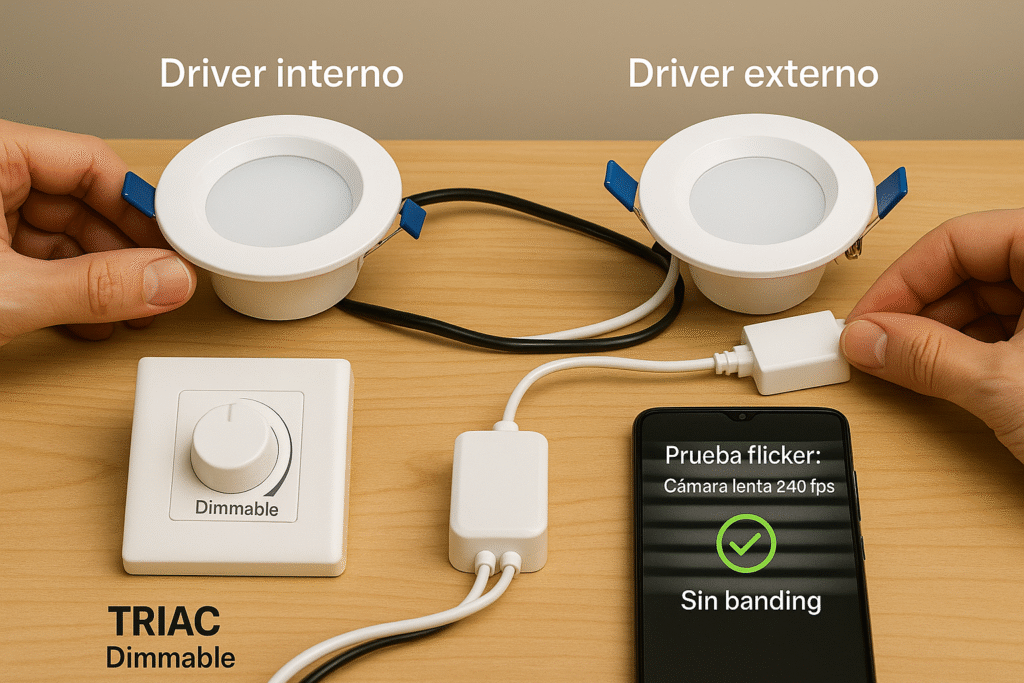Driver y dimmable: interno/externo, TRIAC y flicker que no moleste