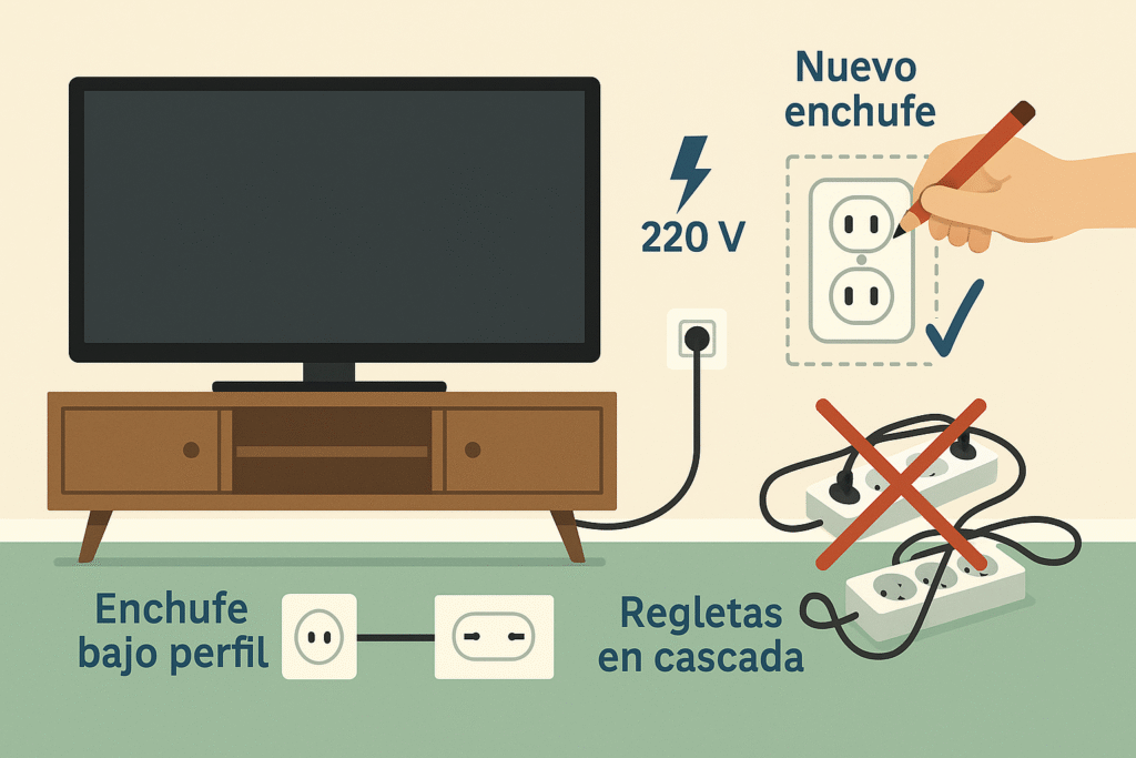 Enchufes, tomacorrientes y fichas ubicar, reubicar o sumar puntos para evitar extensiones