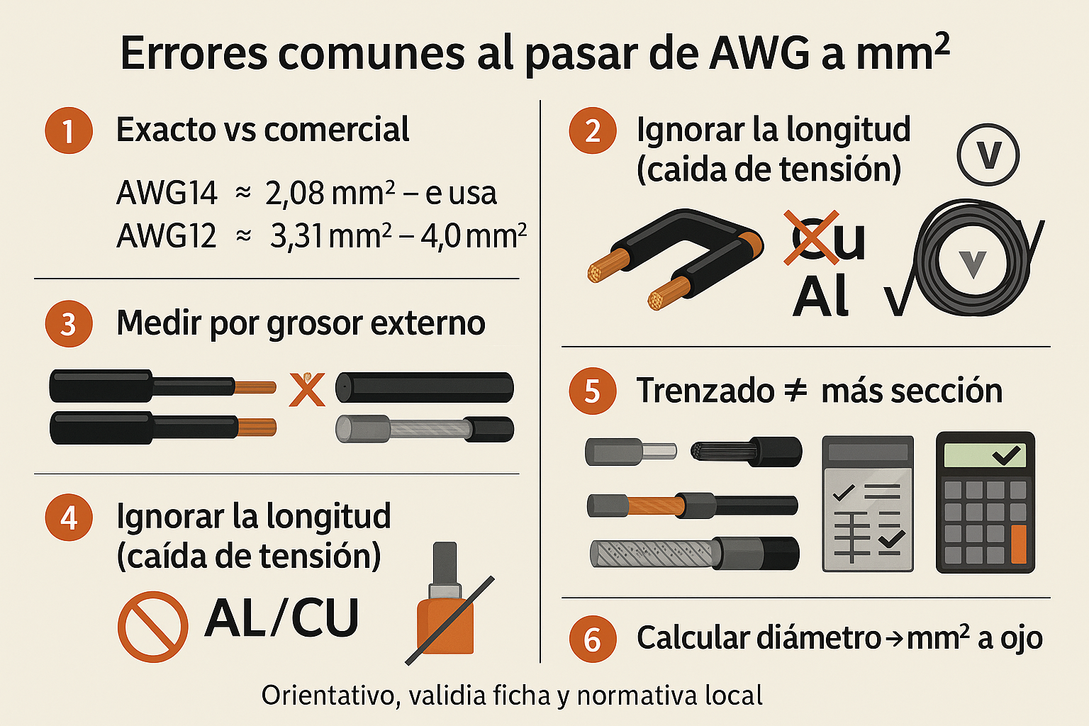 Errores comunes al pasar de AWG a mm²