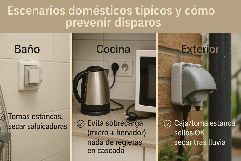 Escenarios domésticos típicos (baño, cocina, exterior) y cómo prevenir disparos