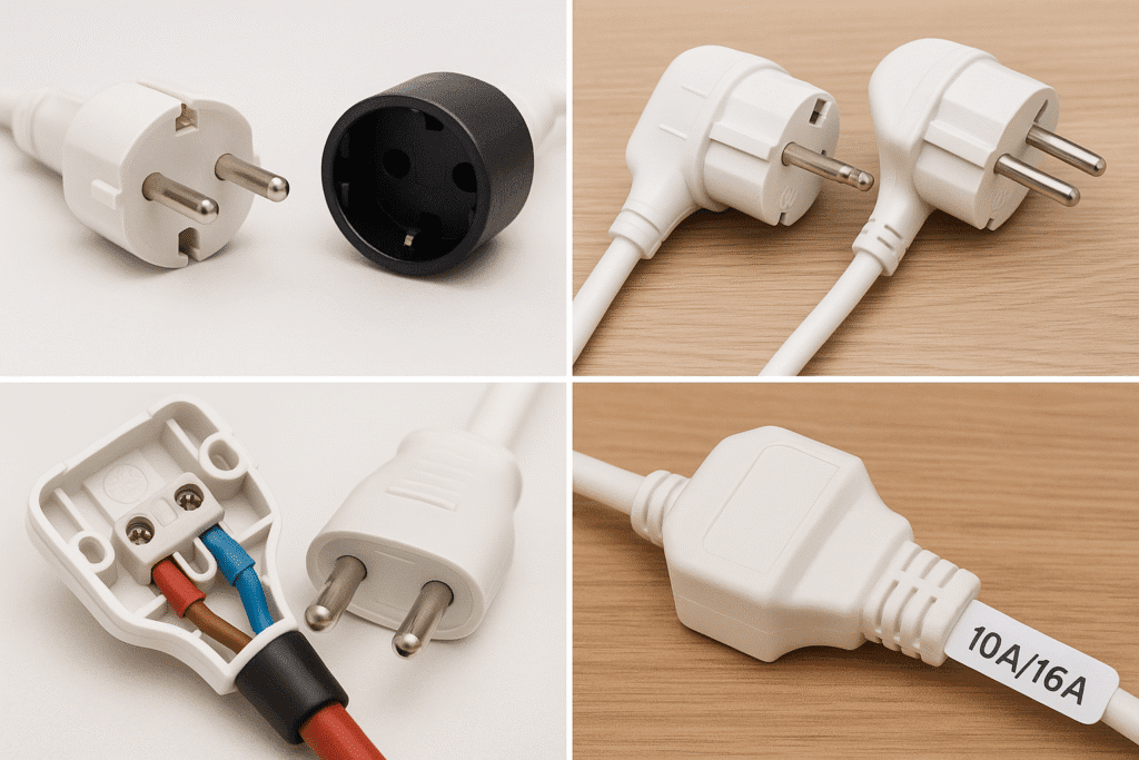 Fichas macho y hembra: 10A vs 16A, recta vs acodada, bornes y alivio de tensión. Guía para elegir y cambiar la clavija de forma segura
