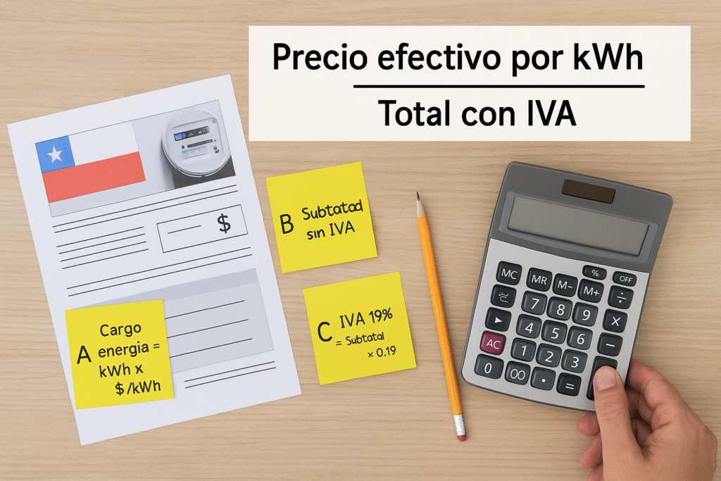 Fórmula cómo calcular el precio por kWh en Chile