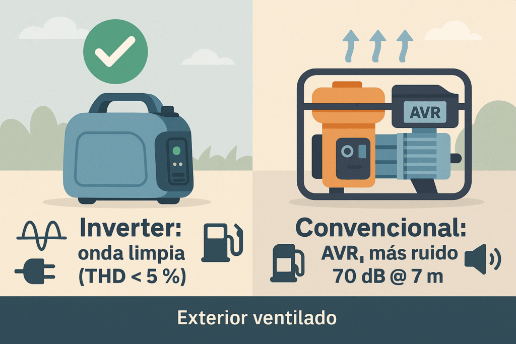 Generador invertir vs convencional diferencias reales en casa