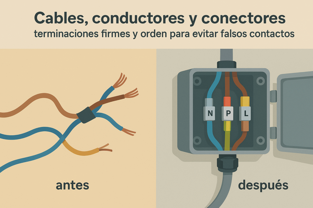 Cables, conductores y conectores: terminaciones firmes y orden para evitar falsos contactos