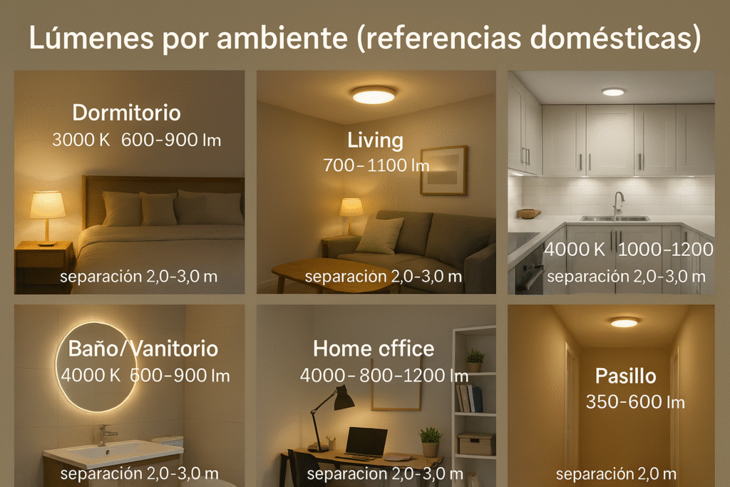 Lúmenes que sí se sienten cuánta luz por ambiente (referencias domésticas)