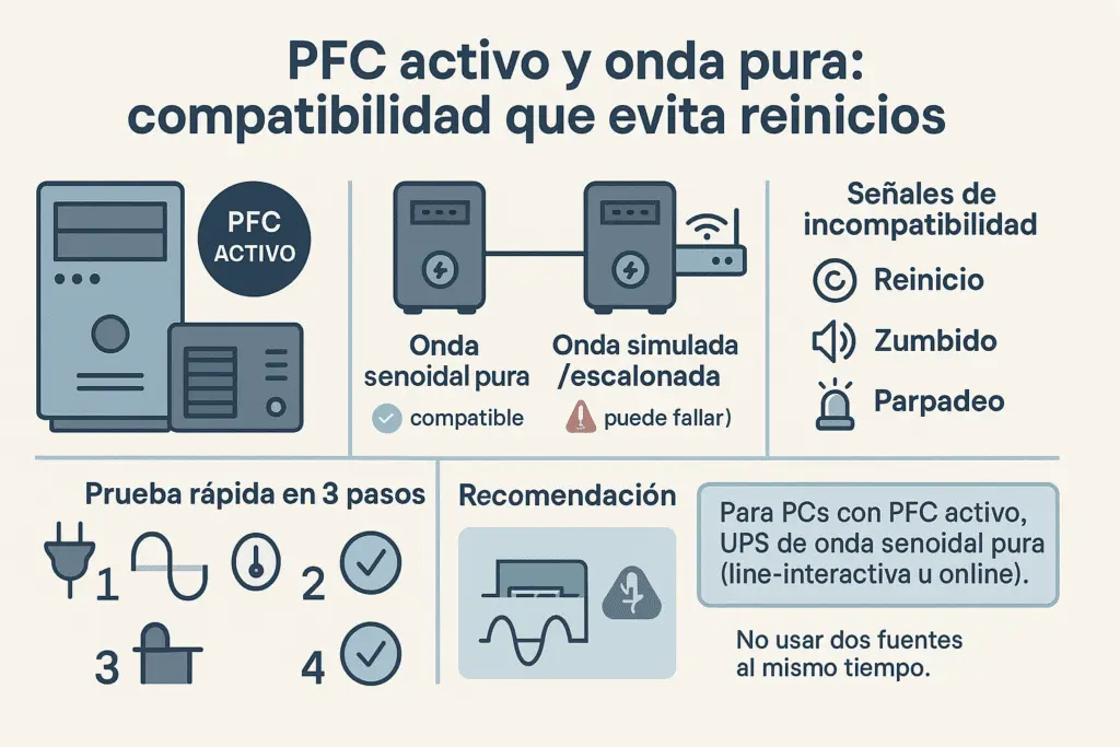 PFC activo y “onda pura” compatibilidad que evita reinicios