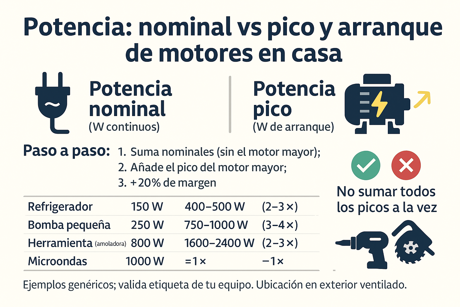 Potencia nominal vs pico y el arranque de motores en casa