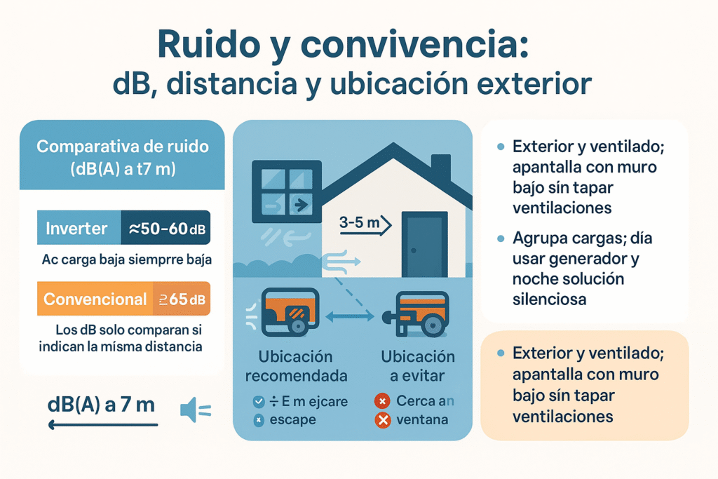 Ruido y convivencia dB, distancia y ubicación exterior