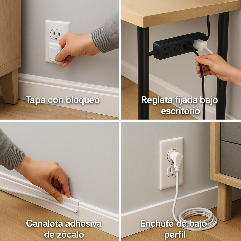 Cuando la instalación ya está hecha, el objetivo es inutilizar o dificultar el acceso a las tomas bajas y elevar los puntos de uso sin picar paredes.