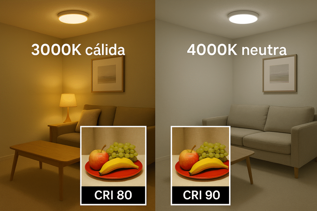 Temperatura de color y CRI 3000K vs 4000K y CRI 8090