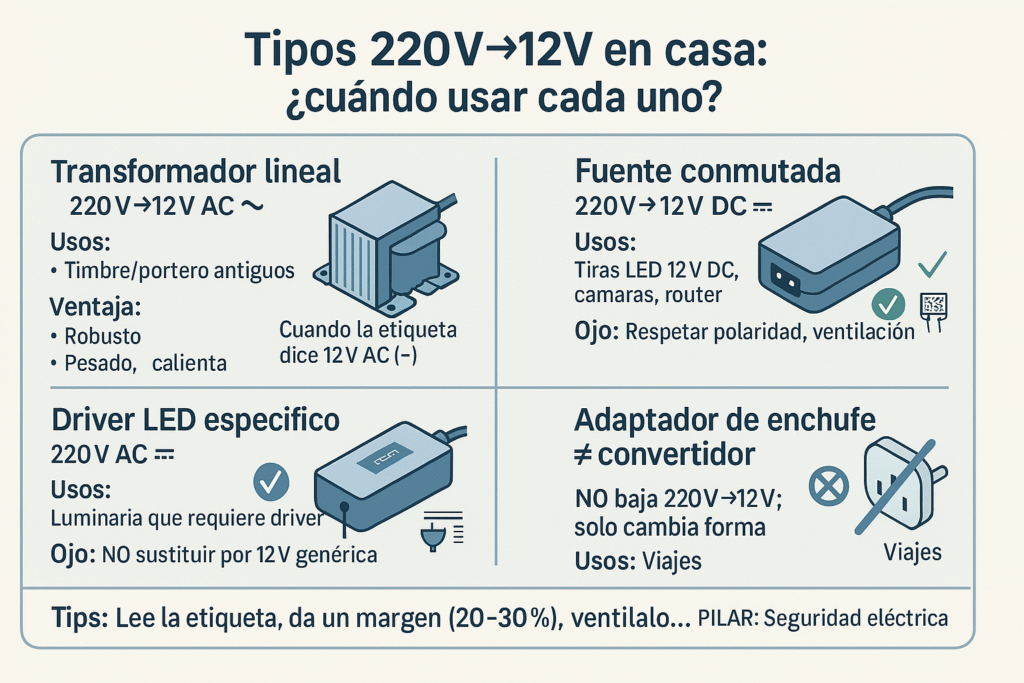 Tipos transformadores más comunes para el hogar y cuándo conviene cada uno