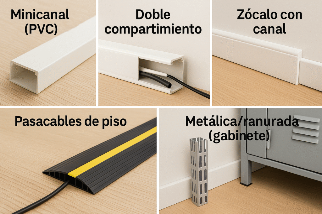 Tipos por formato de canaletas para cables y material (con ejemplos claros)