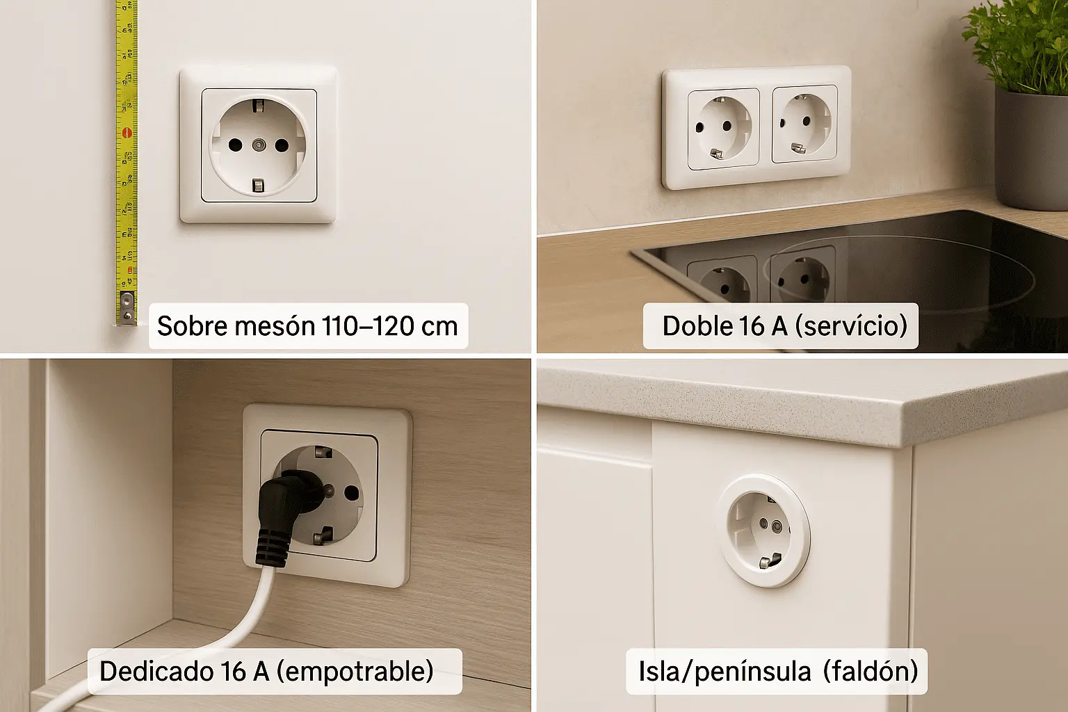 Tomacorrientes para cocina alturas, cantidad y modelos recomendados