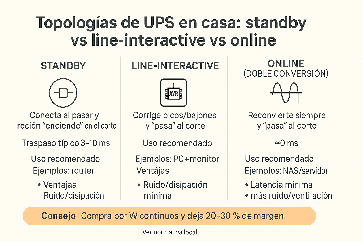 Topologías (en simple): standby vs line-interactive vs online