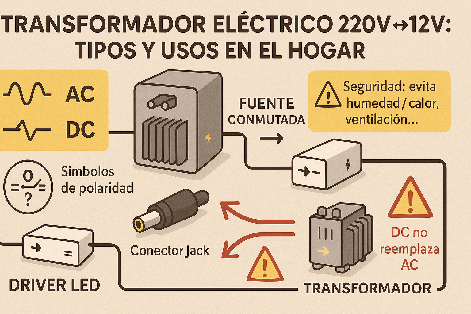 Transformador eléctrico 220V↔12V tipos y usos en el hogar