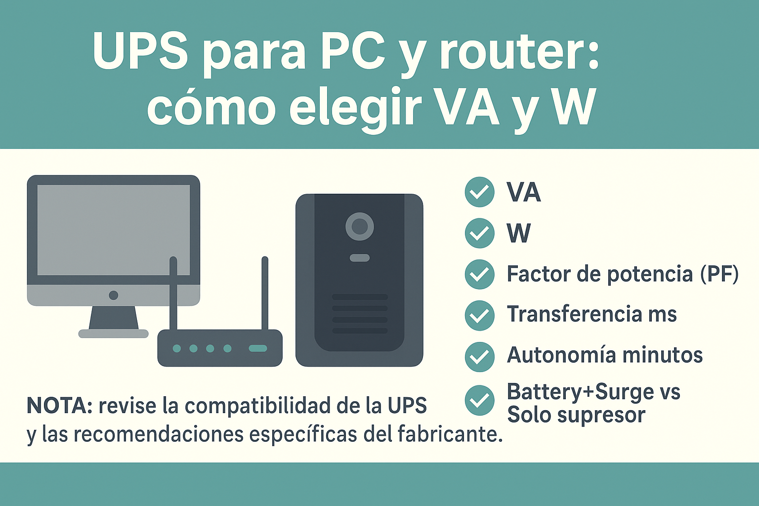 UPS para PC y router cómo elegir VA, W y minutos reales de autonomía