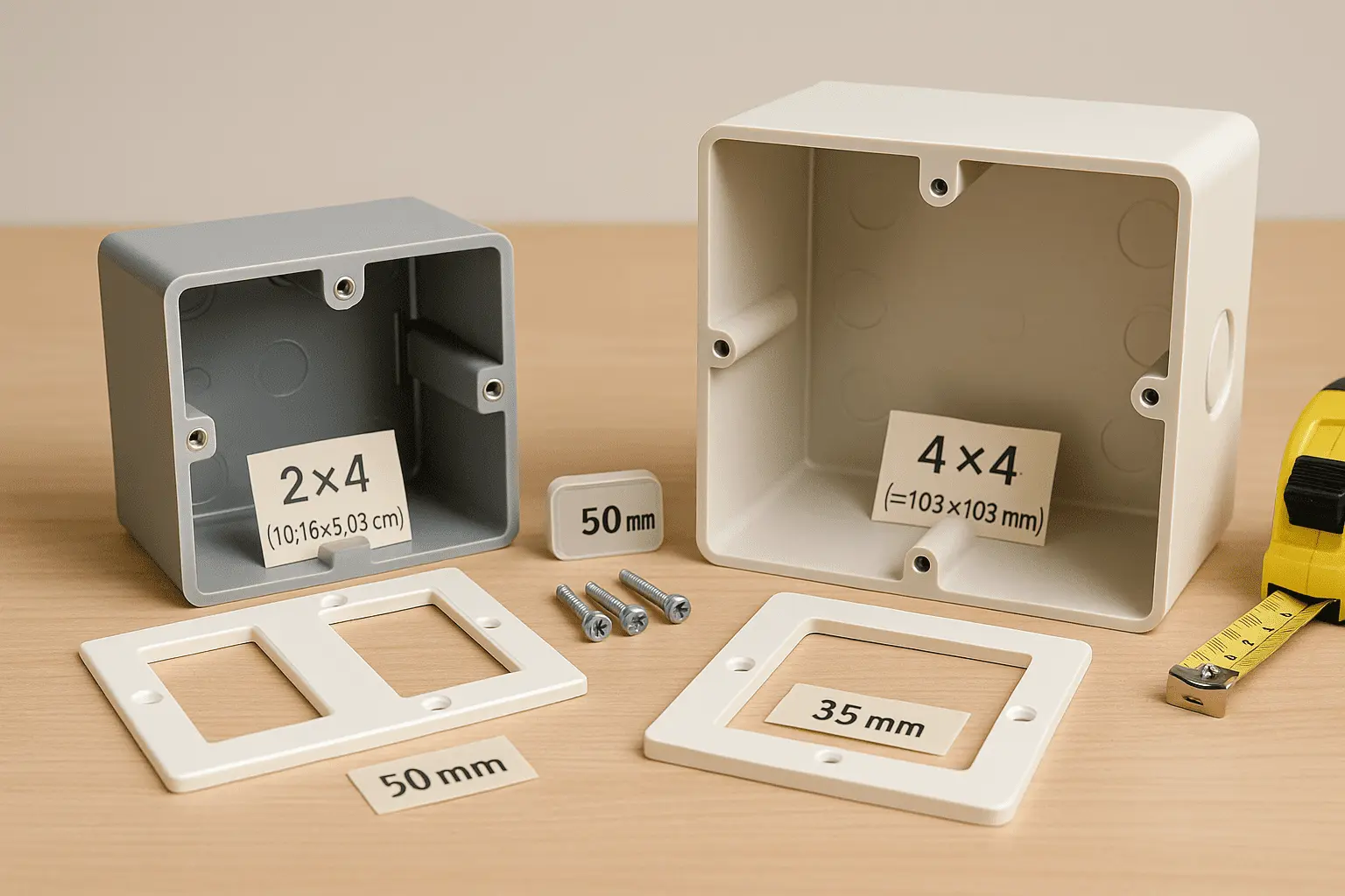Cajas eléctricas 2×4 y 4×4: tamaños, profundidad y usos