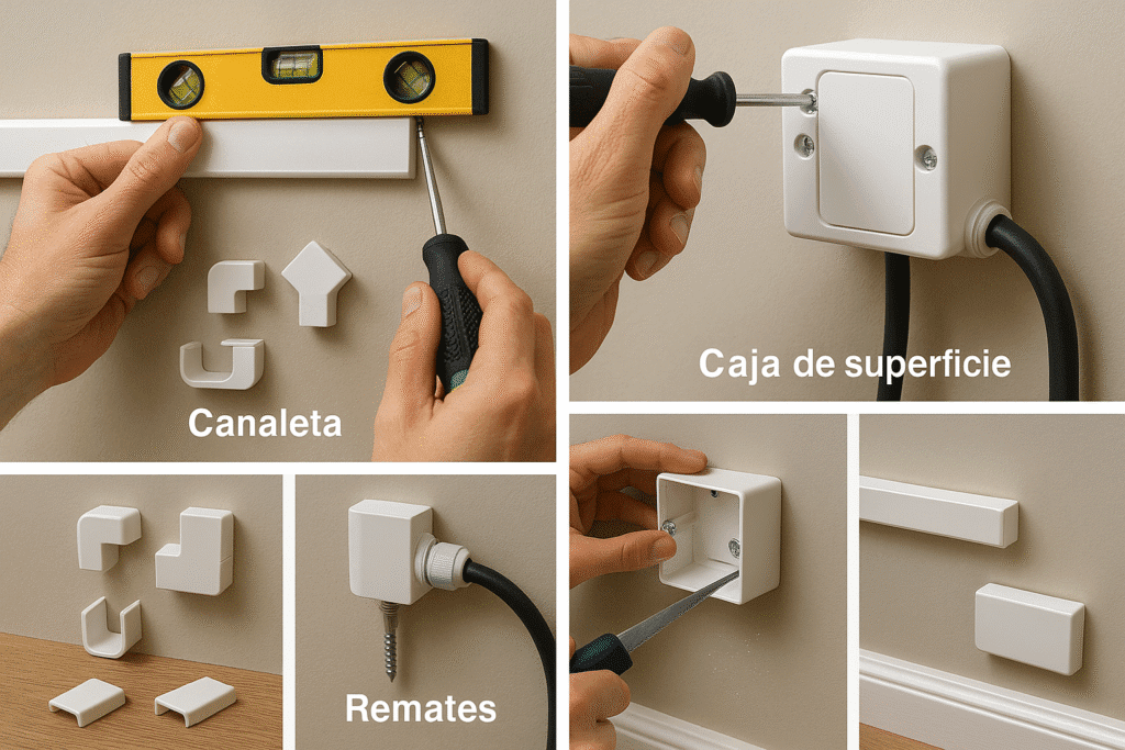 Canaleta, caja de superficie y remates