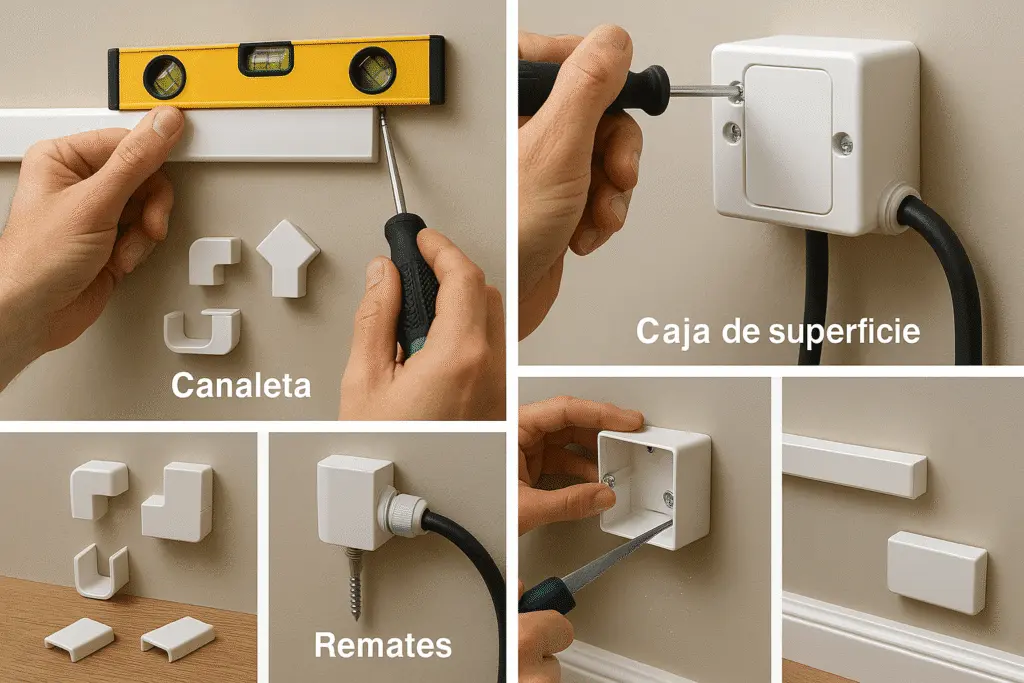 Canaleta, caja de superficie y remates