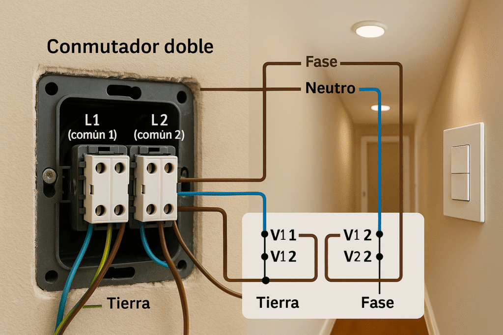Conmutador doble: dos circuitos conmutados en el mismo punto