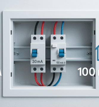 Tablero eléctrico doméstico con dos interruptores diferenciales: 30 mA para personas y 100 mA selectivo (S) en cabecera.