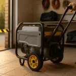 Generador con ruedas y asa telescópica en garaje — transporte doméstico seguro