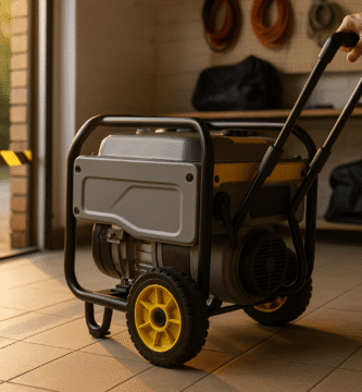Generador con ruedas y asa telescópica en garaje — transporte doméstico seguro