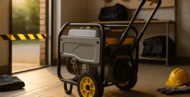 Generador con ruedas y asa telescópica en garaje — transporte doméstico seguro