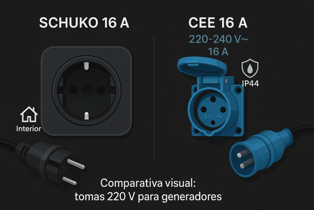 Tipos de tomas 220 V en generadores