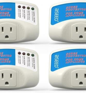 Cuatro protectores de voltaje BSEED enchufables para electrodomésticos, con 4 LED de estado y salida única tipo B (120–125 V).