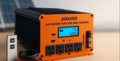 Inversor JARXIOKE 24 V a 110/120 V de 4000 W con carcasa de aluminio, pantalla LCD, mando remoto, 4 tomas AC y puerto USB-C.