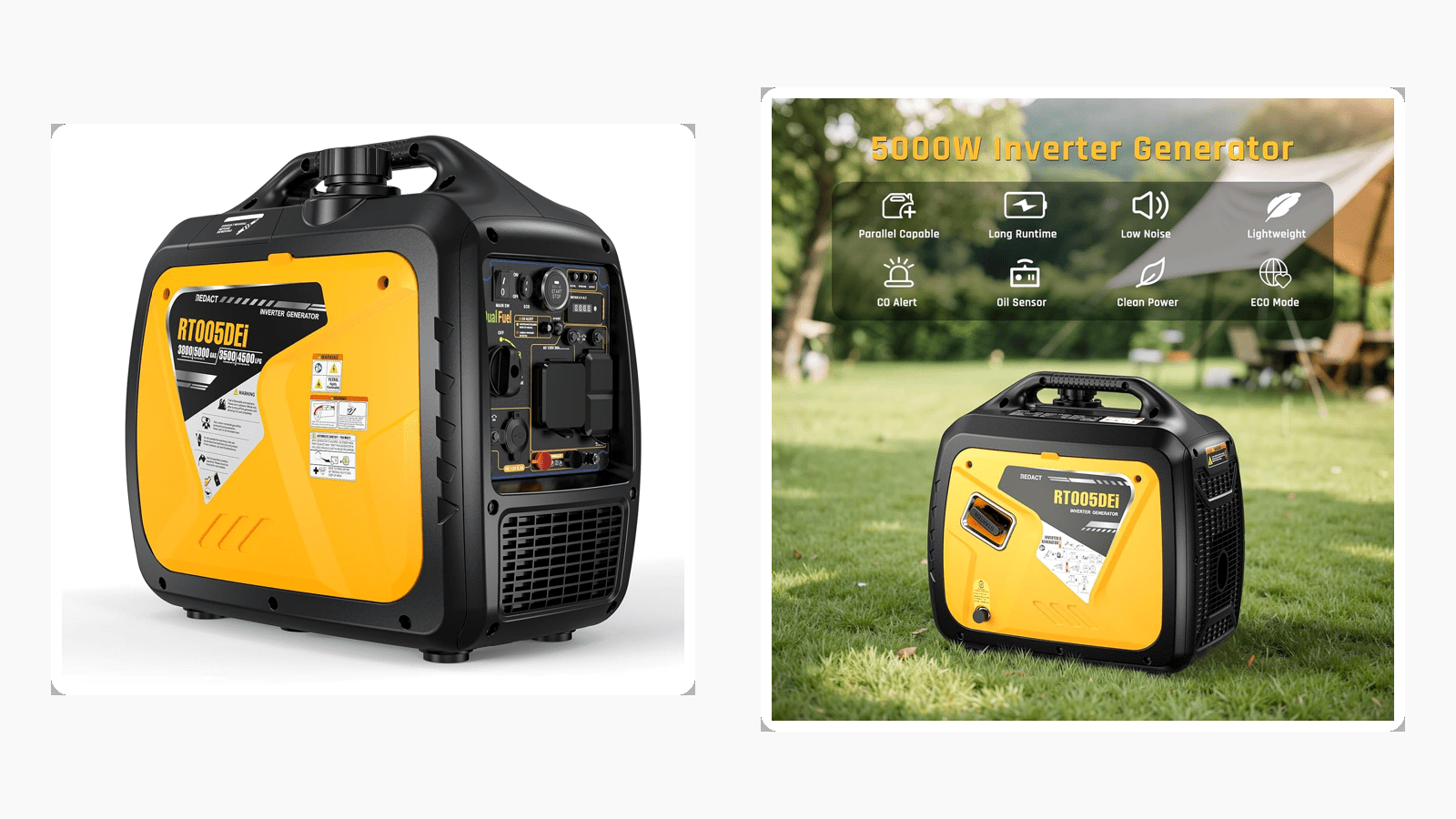 Generador eléctrico portátil inverter 5000 W pico (3800 W continuos, Dual Fuel): respaldo para casa y camping con arranque eléctrico/remoto