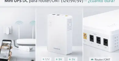 Mini UPS DC para router/ONT (12V/9V/5V) manteniendo internet en cortes; producto tipo Marsriva KP3 con puertos 5V, 9V, 12V y LEDs de batería.