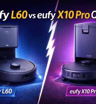 Comparativa eufy L60 vs eufy X10 Pro Omni: dos aspiradoras robot Eufy con base/estación, frente a frente.