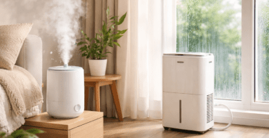 Deshumidificador y humidificador en una habitación doméstica, comparados para estimar consumo y costo por habitación