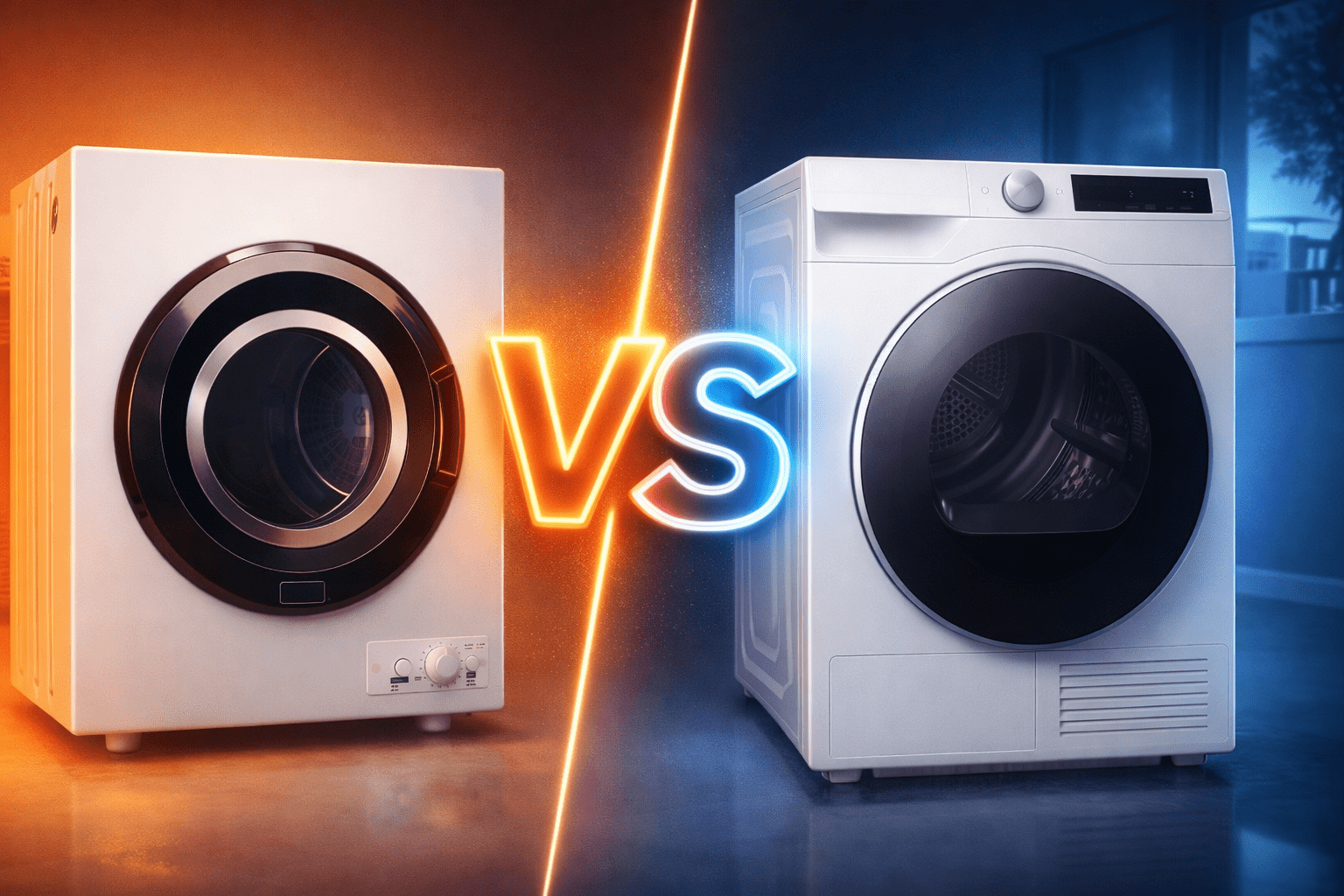 Comparativa visual: secadora resistiva ventilada 120 V (BLACK+DECKER BCED37) vs secadora con bomba de calor ventless 24″ (Samsung DV25B6900HW)