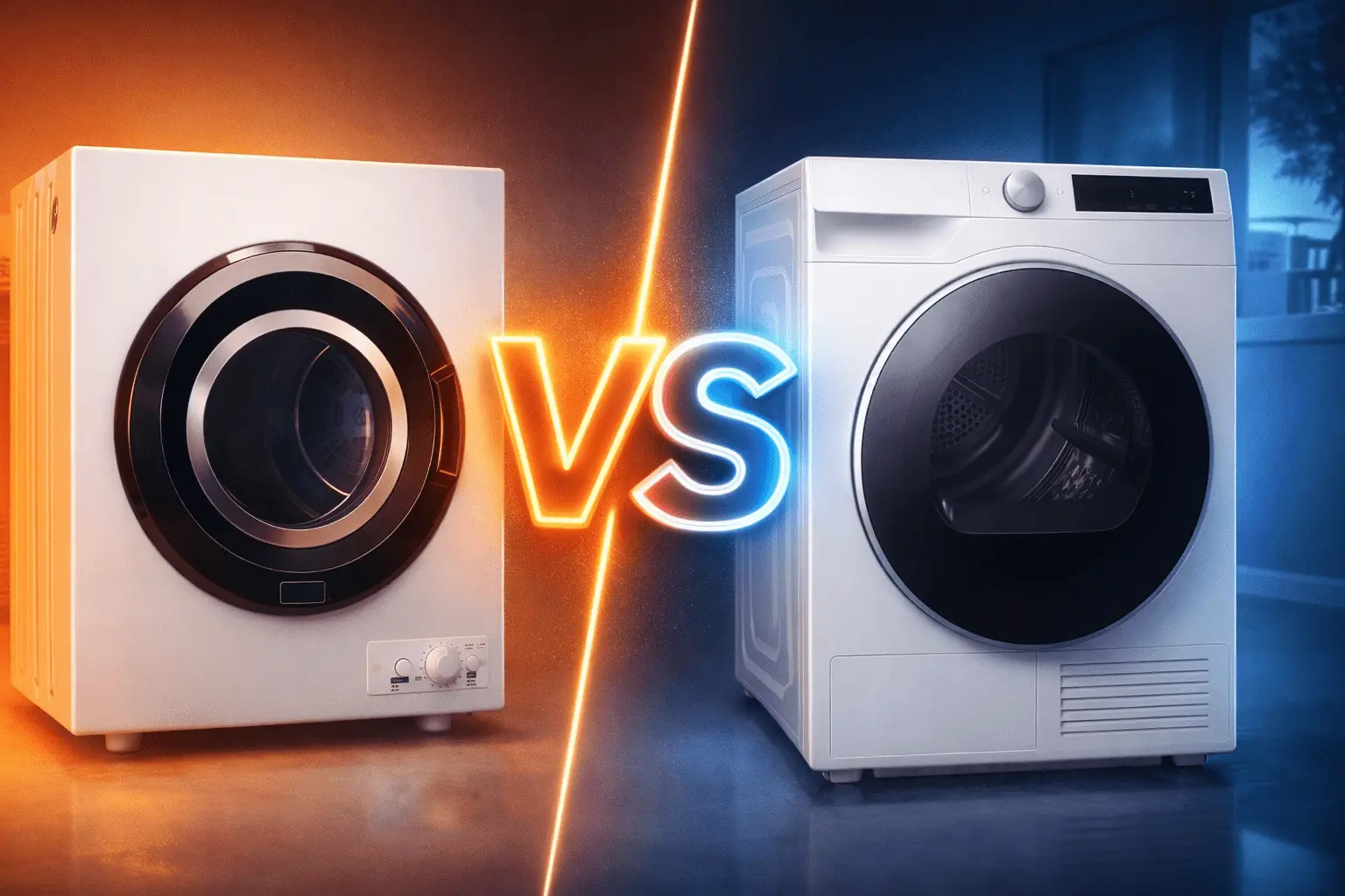 Comparativa visual: secadora resistiva ventilada 120 V (BLACK+DECKER BCED37) vs secadora con bomba de calor ventless 24″ (Samsung DV25B6900HW)