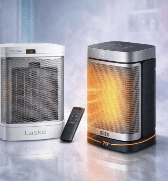 Termoventilador para baño Lasko con enchufe ALCI junto a calentador Dreo 1500 W oscilante; opciones para uso corto en baño y hogar