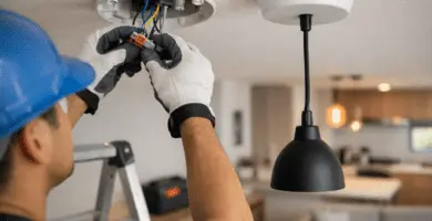 Electricista instala aplique de pared con fijación segura; conexiones dentro de caja y prueba de encendido en Santiago.