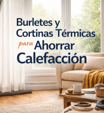Sala de estar con ventanales, cortinas térmicas, burlete bajo puerta y materiales de sellado para aislar puertas y ventanas en invierno.