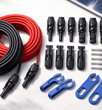 Cables solares rojo y negro con conectores MC4 y kit de conectores para extensiones en kits solares.