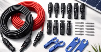 Cables solares rojo y negro con conectores MC4 y kit de conectores para extensiones en kits solares.